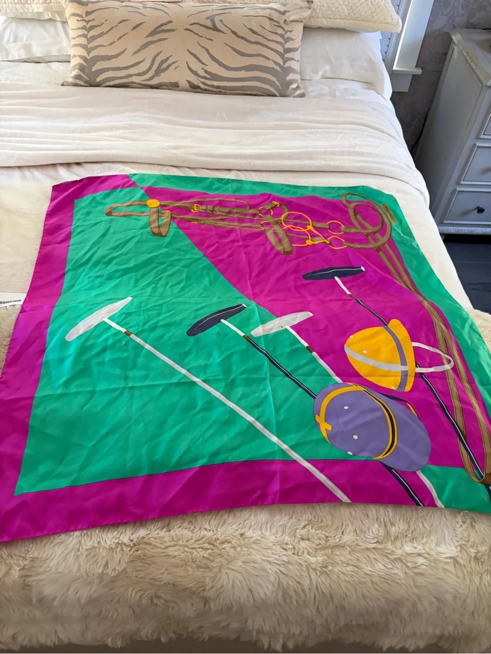 Equestrian Print Silk Scarf - Fuchsia Ralph Lauren vintage collection polo horse